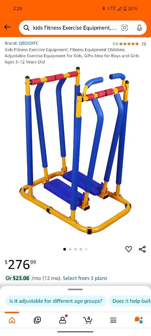 Kids Fitness Exercise Equipment, Children, Adjustable for Kids, Gifts Idea for Boys and Girls Ages 3-12 Years Old