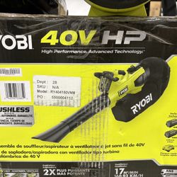 NEW IN BOX RYOBI 40V HP Brushless 100 MPH 600 CFM Cordless Leaf Blower/Mulcher/Vacuum with (2) 4.0 Ah Batteries and Charger