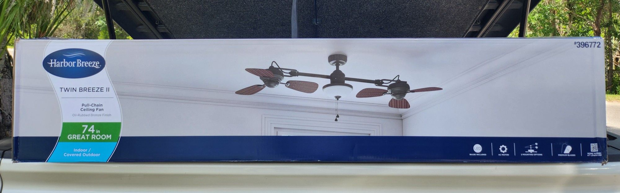 Harbor Breeze Twin Breeze II 74-in Indoor/Outdoor Ceiling Fan with Light -BRAND NEW