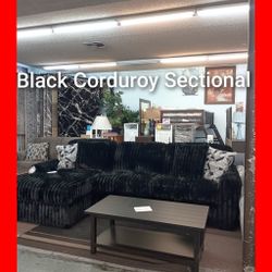 💥 Name Brand Plush Black Corduroy Sectional 