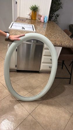 Oval Wall Mirror with Mint Green Frame