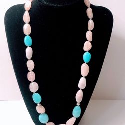 Morganite and Amazonite Sterling  Silver 21” Long Necklace