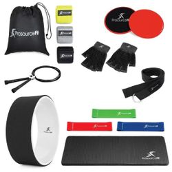 14Pc Yoga Set Wheel Strap Bands Gloves Knee Pad Jump Rope Fitness Kit