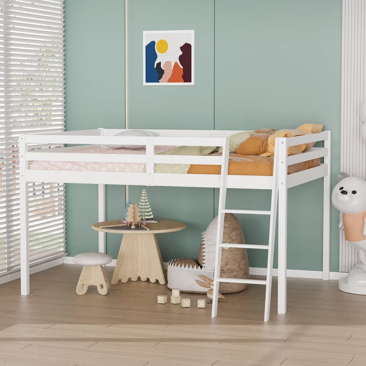 White Full Size Loft Bed 