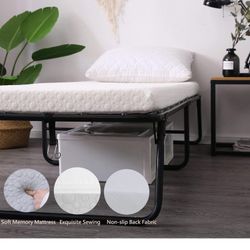 LEISUIT Rollaway Guest Bed Cot Fold Out Bed - Portable Folding Bed Frame with Thick Memory Foam Mattress for Spare Bedroom & Office