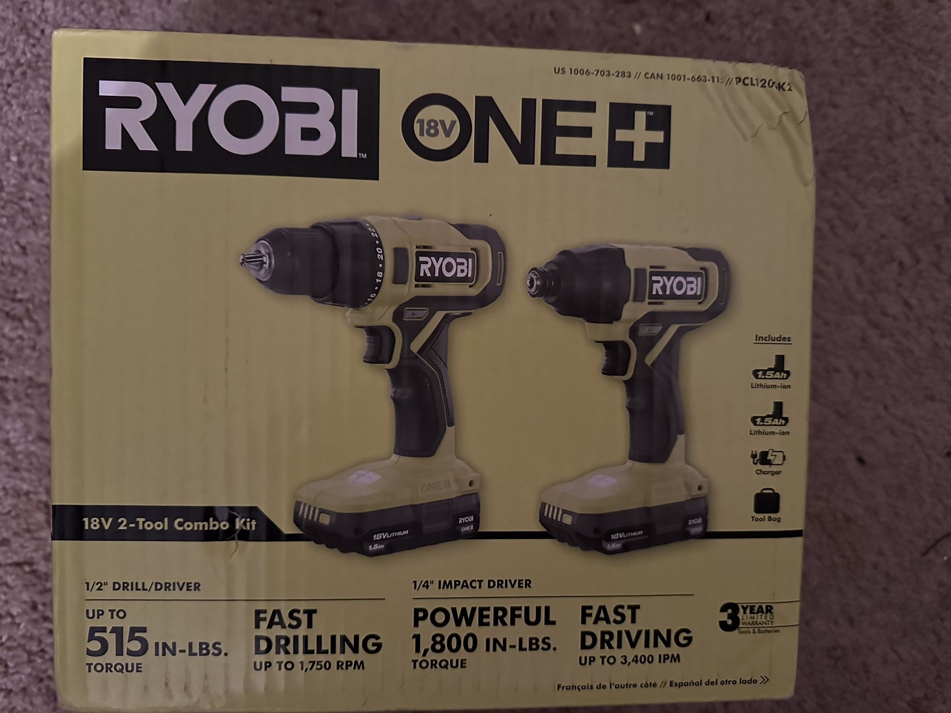 Ryobi 18V Cordless 2-Tool Combo Kit with Drill/Driver, Impact Driver, (2) 1.5 Ah Batteries, and Charger