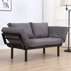 Single Person 5 Position Convertible Couch Chaise Lounger Sofa Bed - Black/Grey Thumbnail