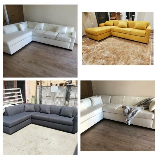 Brand NEW  7X9FT Sectional CHAISE Fabric, WHITE, GREY, YELLOW,   Velvet CREAM  Lounge  Sofas 