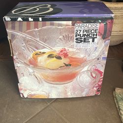 Glass Punch Bowl With Cups