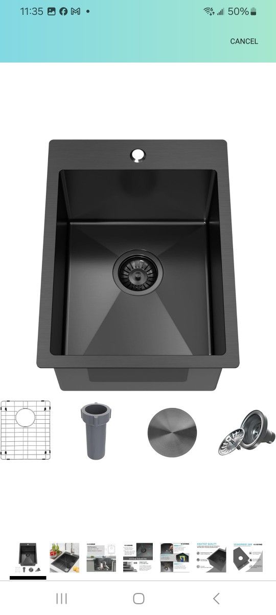 15x20 Inch Black Drop In Bar Sink
