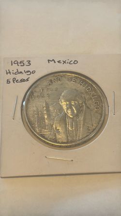 1953 Mexico 5 Pesos Silver Coin Hidalgo Bicentennial Church