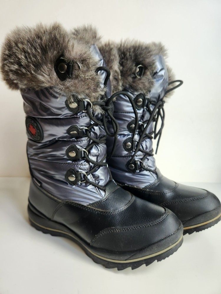COUGAR CANADA Cranbrook Metallic Gray Waterproof Faux Fur Lined Winter Boots Sz8