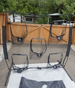 7 FT x 6 FT Baseball & Softball Pitching Practice Net with 5 Target Pockets – Portable Training Net