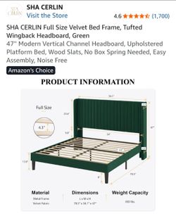 New open box. Full Size Velvet Wingback Bed Frame