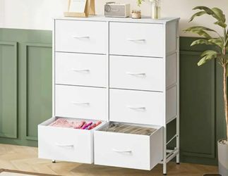 Office Filing Cabinet with  Dresser TV Stand with 8 Drawers - Fabric Storage Tower, Wood Side Tables,  Long Fabric Dresser for Bedroom, Hallway, Offic