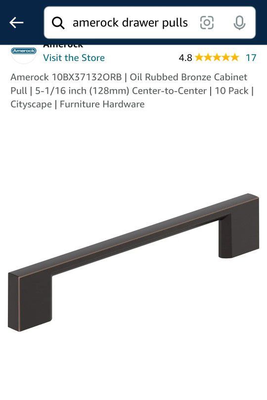 Amerock 10BX37132ORB | Oil Rubbed Bronze Cabinet Pull | 5-1/16 inch (128mm) Center-to-Center | 10 Pack | Cityscape | Furniture Hardware

