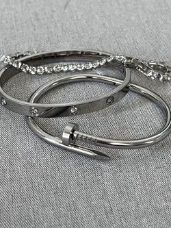Stainless Steel Silver Bangle Set Of 3