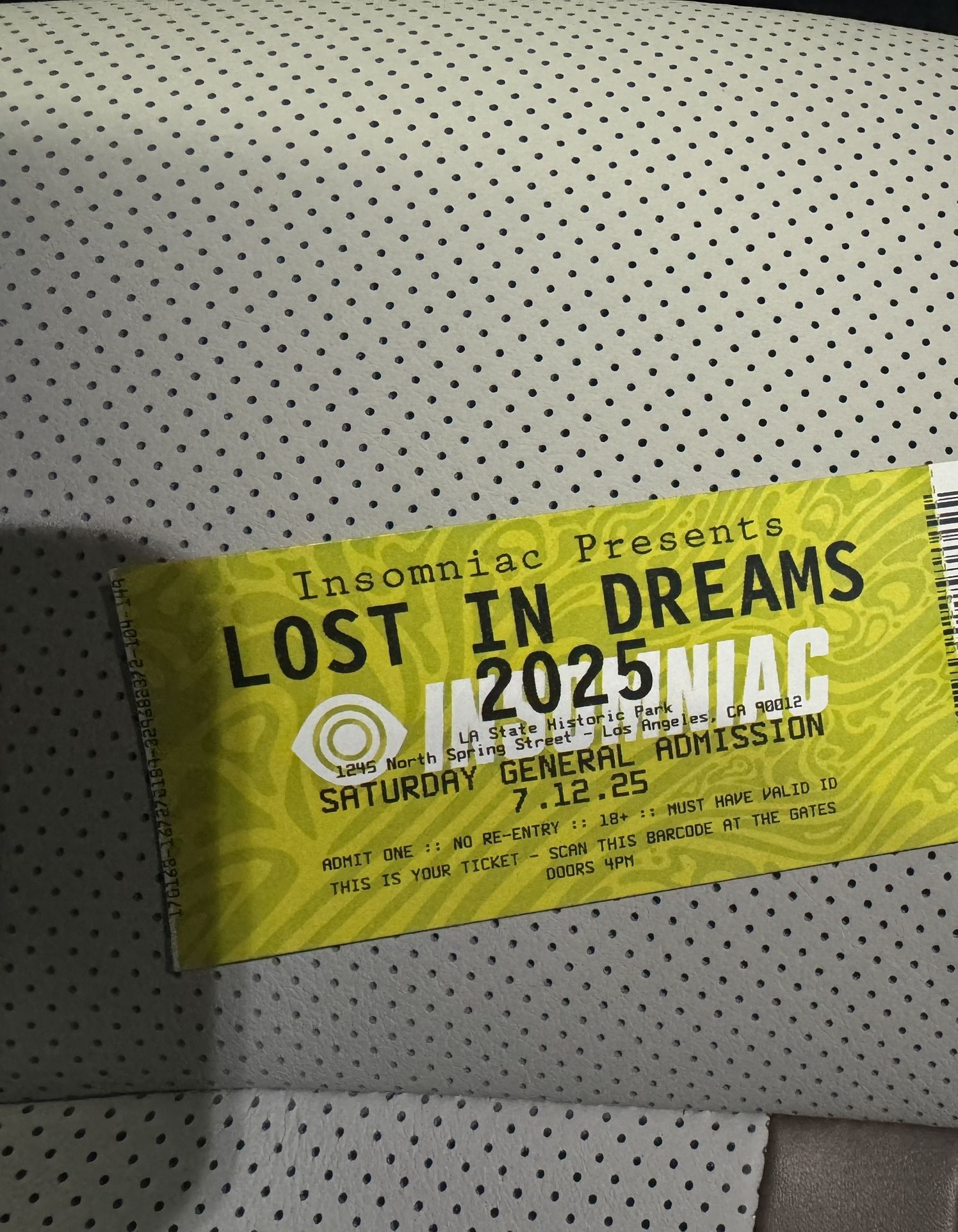 Lost In Dreams GA Ticket – Today Saturday 7/12/2025 – Physical Ticket