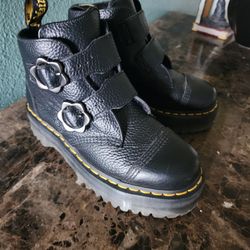 Dr. Martens Black Leather Platform Buckle Boots with a special bouncy air insoles
