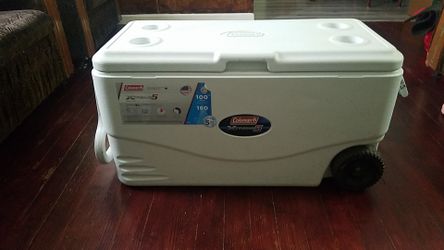 Coleman Xtreme 5 100 quart wheeled cooler.