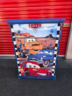 *Free delivery* 5 drawers dresser CARS customized design blue wood fabric cartoon good condition