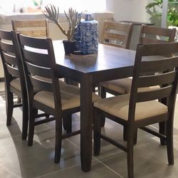 Rokane Brown Dining Table and Chairs (Set of 7) 