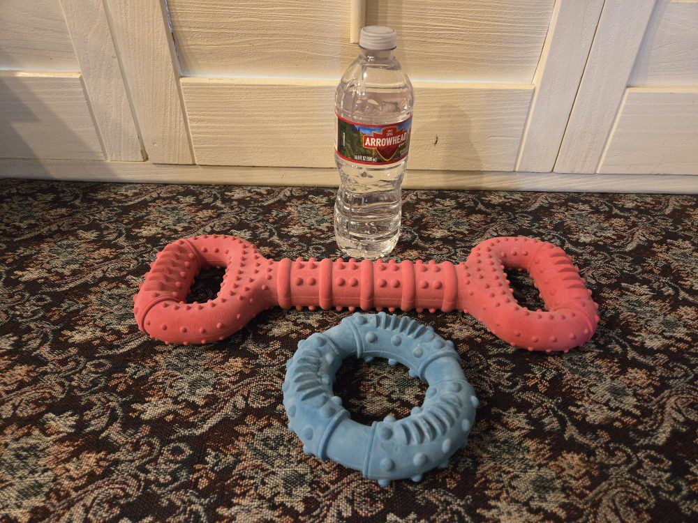 2 Dog Toys Tough Durable Material Red Blue