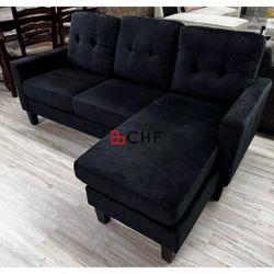 72.5"W Black Velvet Reversible Sectional Sofa Chaise