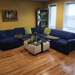 Blue Microsuede Section Couch