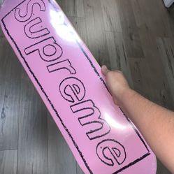 Supreme KAWS Pink Chalk Logo Skate Deck