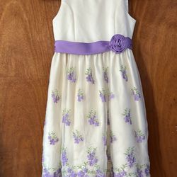 White With Purple Flower Design Dress Size 12 