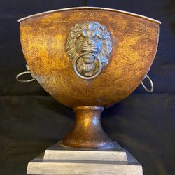 Vintage poly resin Lions Head Pedestal Bowl Planter