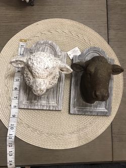 Petite Lamb And Cow Ceramic Plaques. 30.00