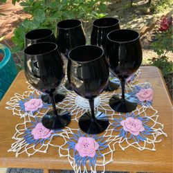 Set Of 6-10 oz  Black/ Amethyst Crystal Goblets