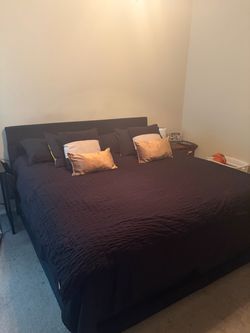 King Size Bed Frame with Upholstered Headboard