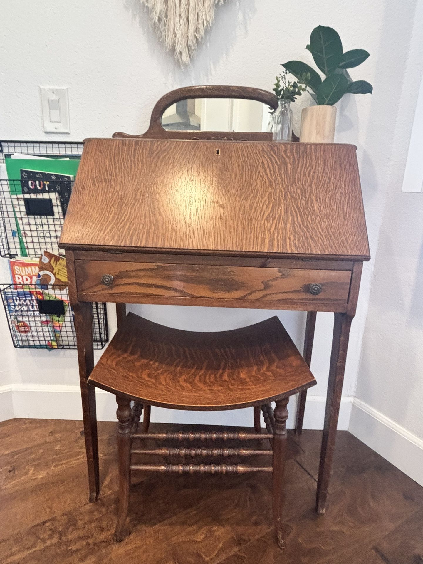 Vintage Tiger Oak Secretary Desk