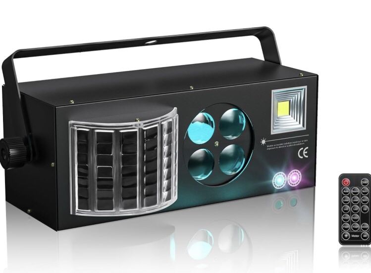 Dj Disco Party Lights Ball,Rave Stage Lights 4 in 1 RGBW 60W Lighting Parties Indoor Mixed Lighting Effects Pattern Strobe Light Sound Activated Remot