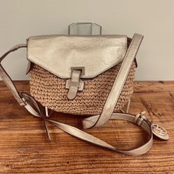 Michael Kors Straw & Gold Leather Crossbody Bag