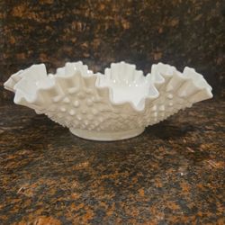 Large Vintage Milk Glass Hobnail Console Bowl 12”