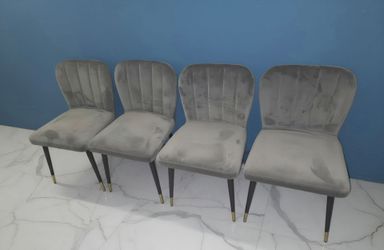 Set of 4 Modern Grey Velvet Dining Chairs – Channel Tufted Accent Chairs