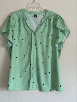 Mint green blouse with dark green heart print 3XL