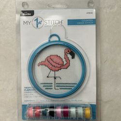 New Bucilla My 1st Stitch Counted Cross Stitch Kit Tropical Flamingo 47814E