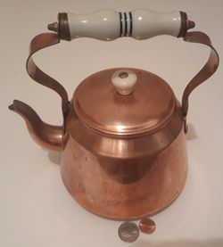 Vintage Metal Copper and Brass Tea Pot, Tea Kettle, 9" x 8", Kitchen Decor, Shelf Display, This Can Be Shined Up Even More Thumbnail