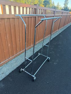 Heavy Duty Double Rail Rolling Garment Rack – Adjustable Chrome Clothing Rack