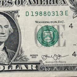 March 13 1988 Anniversary/Bday Fancy Serial $1 Bill