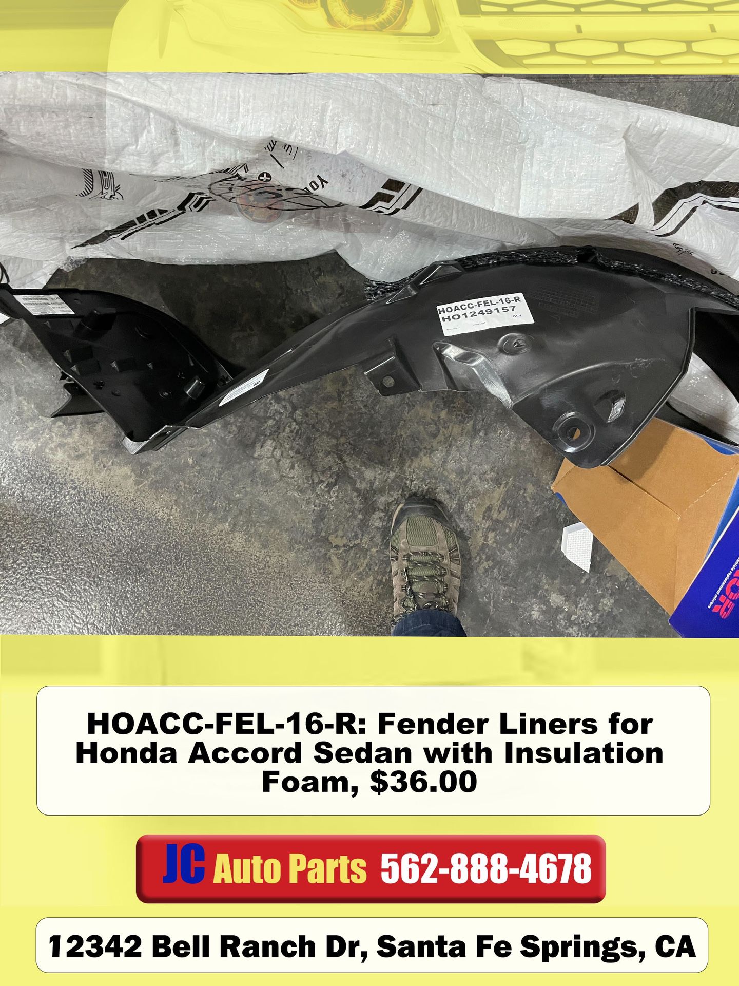 Fender Liners for Honda Accord Sedan with Insulation Foam