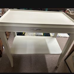 Vintage Off White Side Table w/ Low Shelf