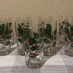 Vintage MCM Indiana Glassware Holly & Berries Beverage Glasses (9)