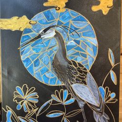 Stained Glass Look Heron Original Painting 
