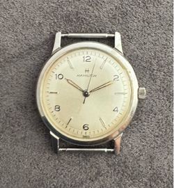 Vintage Hamilton Swiss Manual-Wind Dress Watch - Silver Dial on Grey Strap